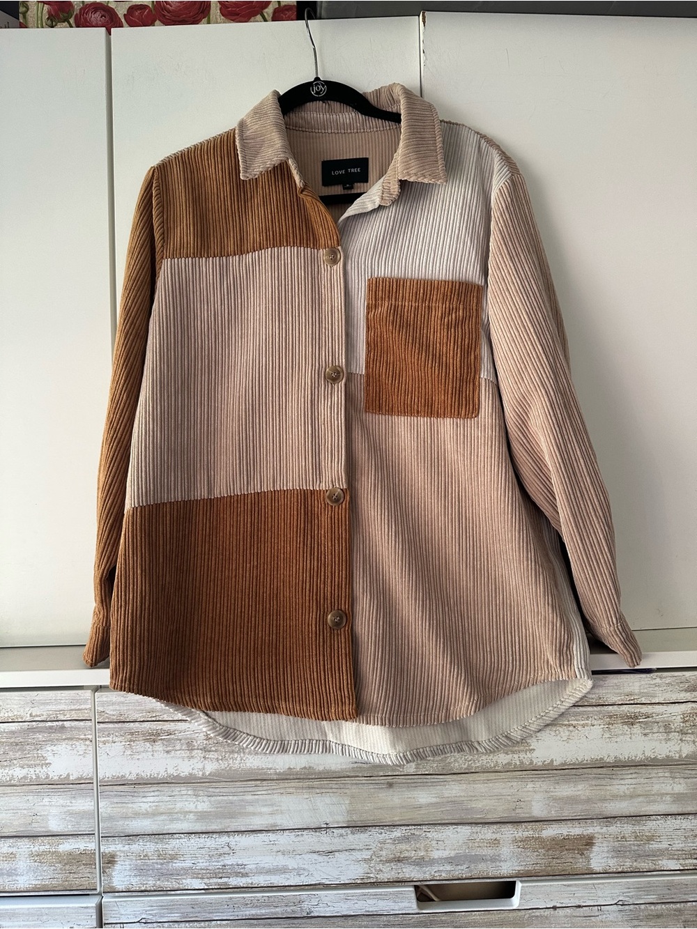 🤎 Love Tree Colorblock Corduroy Shacket Size Small Beige Brown